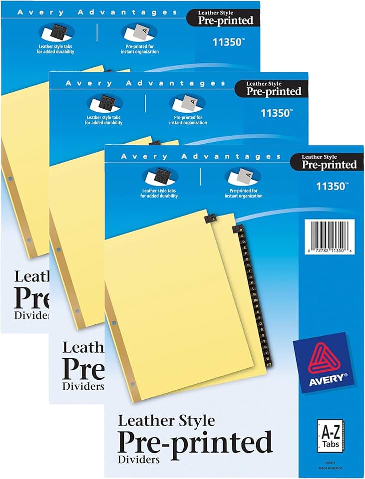 Set of 3 25-Tab Divider Pages with Black Leather Tabs