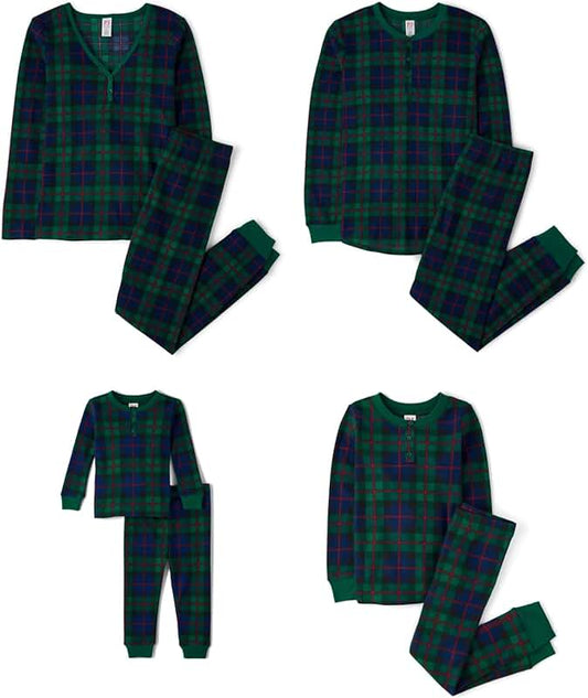 Matching plaid waffle pajama sets for families
