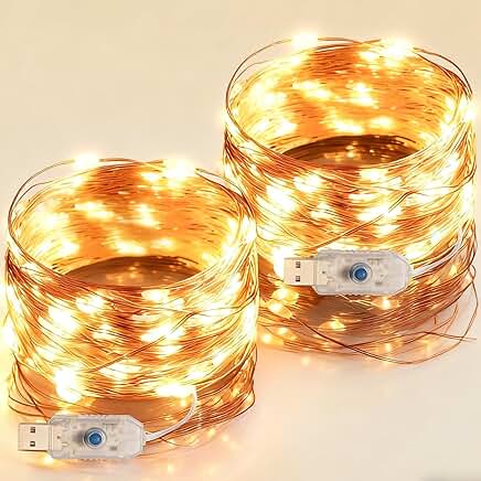 Two 33ft USB Fairy Light Sets with 100 LEDs and 8 Modes