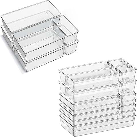 22 Large Clear Plastic Drawer Organizer Bins