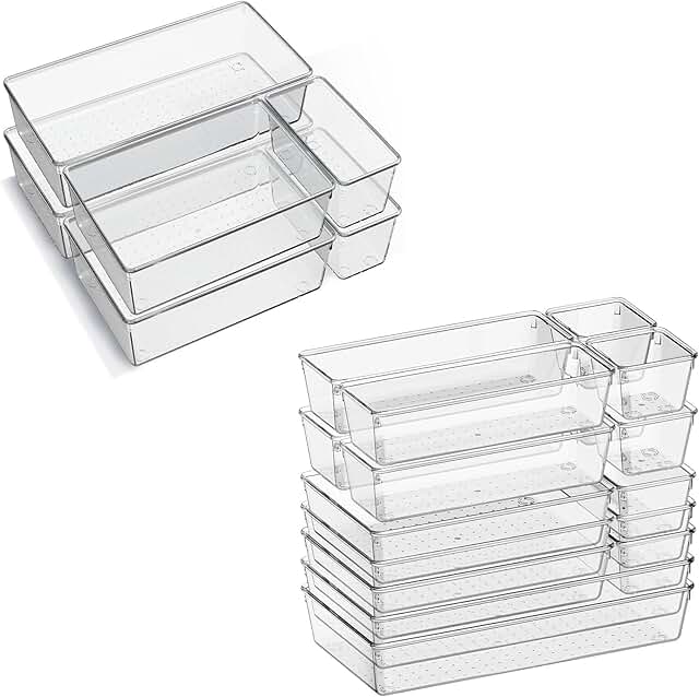 22 Large Clear Plastic Drawer Organizer Bins