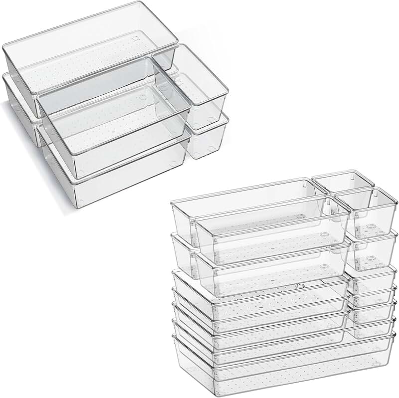 22 Large Clear Plastic Drawer Organizer Bins