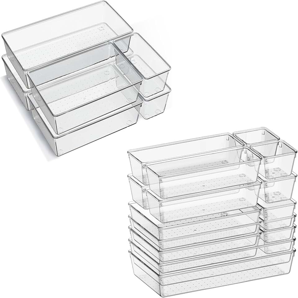 22 Large Clear Plastic Drawer Organizer Bins