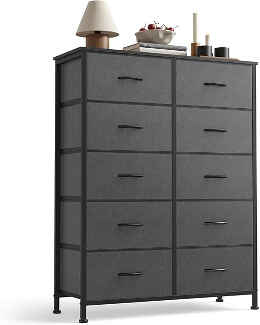 10-Drawer Fabric Storage Tower with Bins and Steel Frame