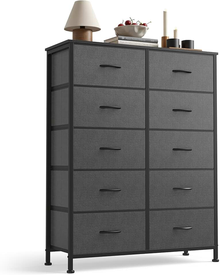 10-Drawer Fabric Storage Tower with Bins and Steel Frame