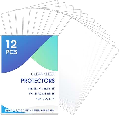 12 Clear Rigid Print Protectors for Letter Size Documents