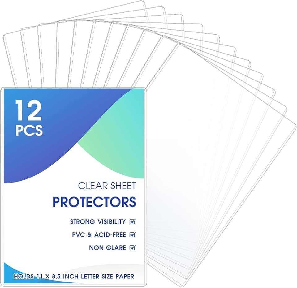 12 Clear Rigid Print Protectors for Letter Size Documents
