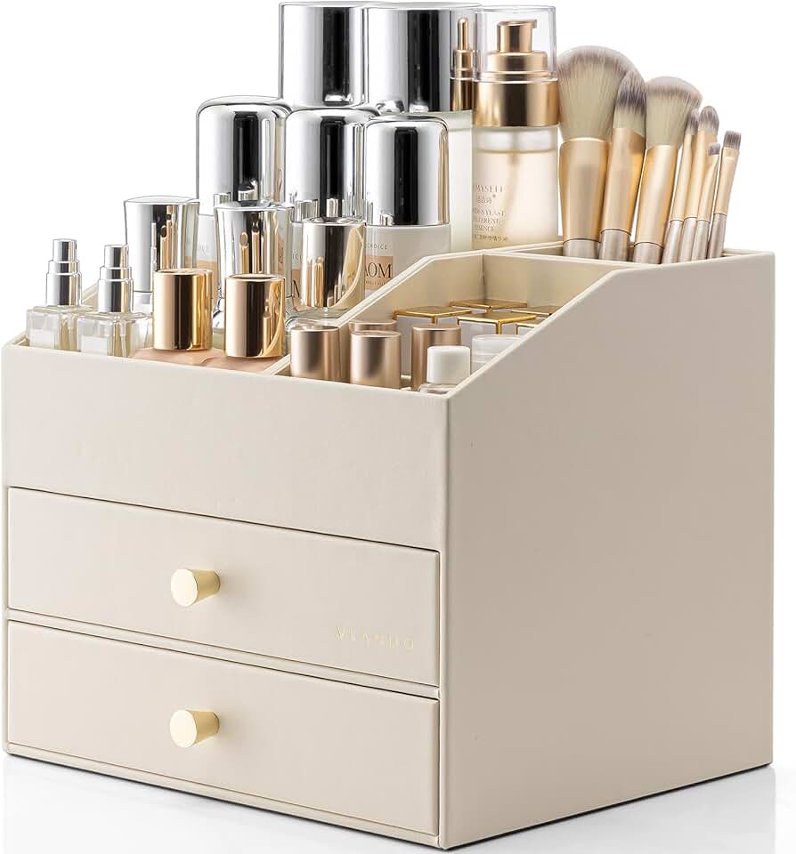 Large Capacity Makeup Organizer with Drawers in Beige