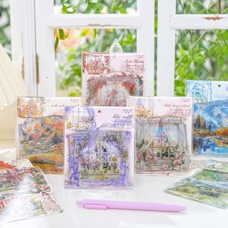 90 Vintage Landscape Scrapbook Stickers with Flowers