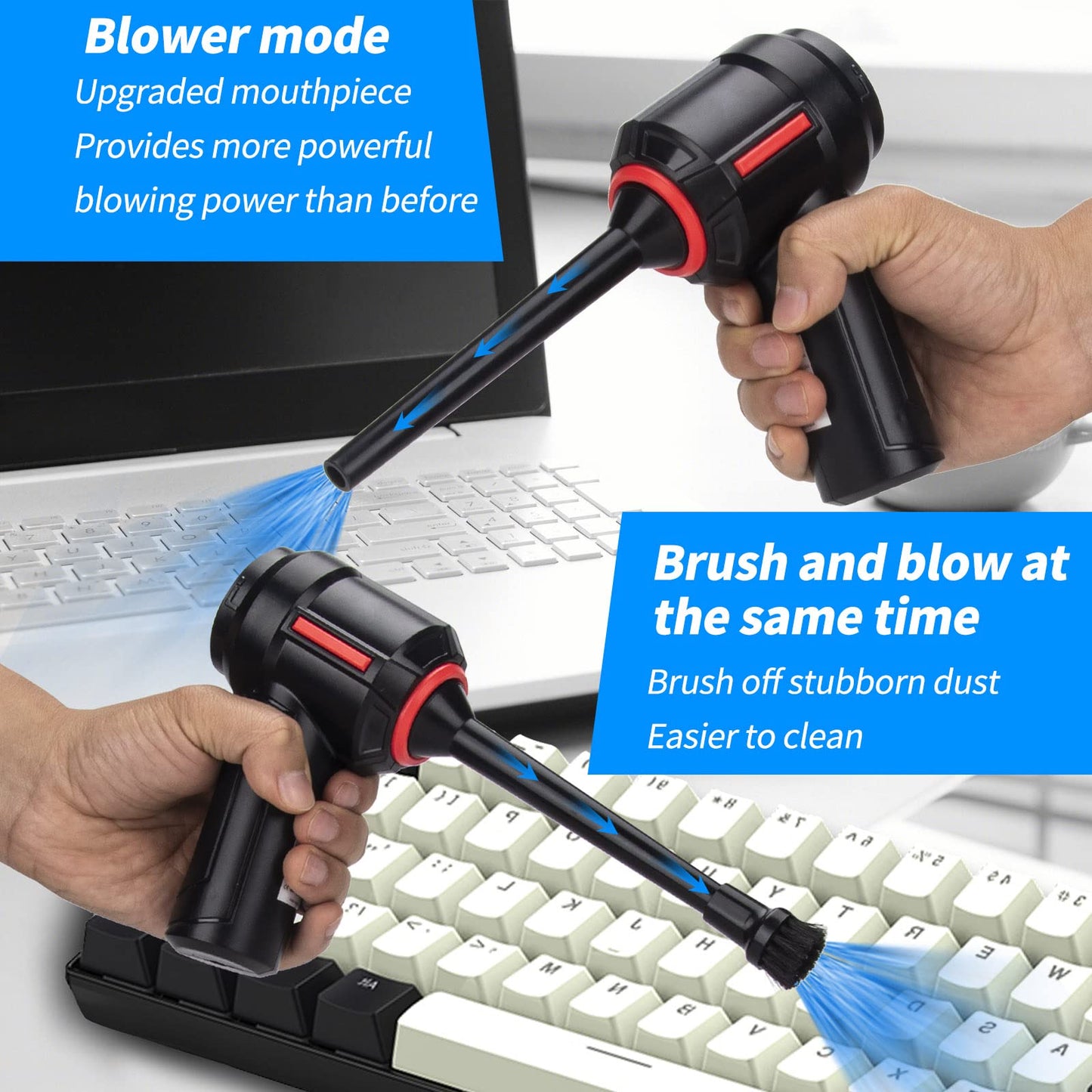 Electric Air Duster for Keyboard Cleaning,Cordless Air Duster Computer Cleaning, Compressed Air Duster & Mini Vacuum Keyboard Cleaner 3-in-1,for Laptop, PC, Fan