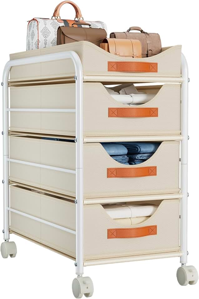 4-Tier Fabric Closet Storage Drawer Bins with Wheels