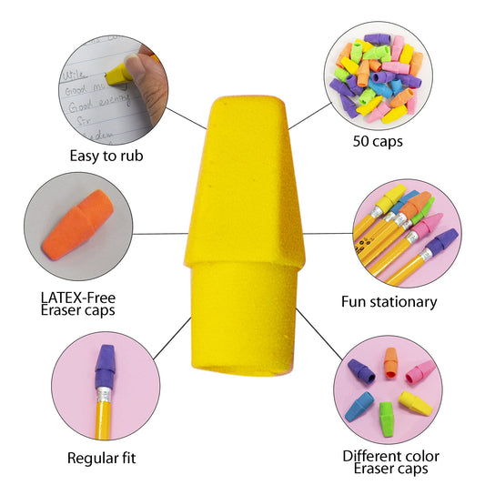 Neon Chisel Erasers for Pencils, 50 Pack