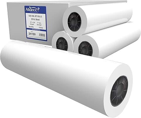Wide Format CAD Bond Paper Rolls, 24" x 150' (4 Rolls)