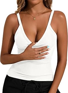 Women’s Ribbed V-Neck Spaghetti Strap Tank Top