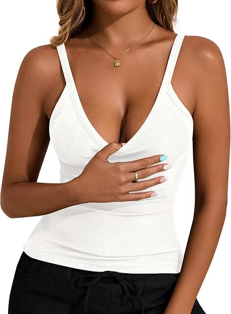 Women’s Ribbed V-Neck Spaghetti Strap Tank Top