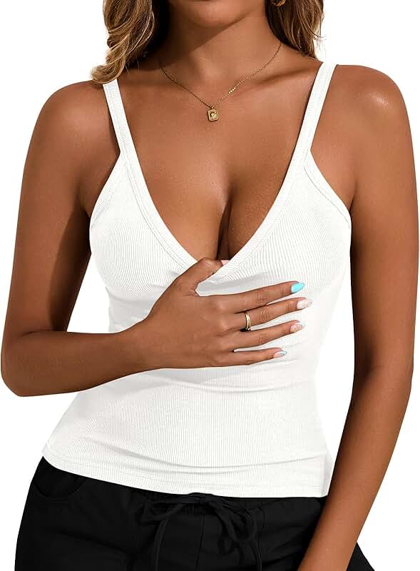 Women’s Ribbed V-Neck Spaghetti Strap Tank Top