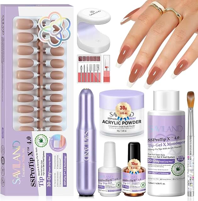Acrylic Nail Kit with 160 Long Nude Tips and Tools
