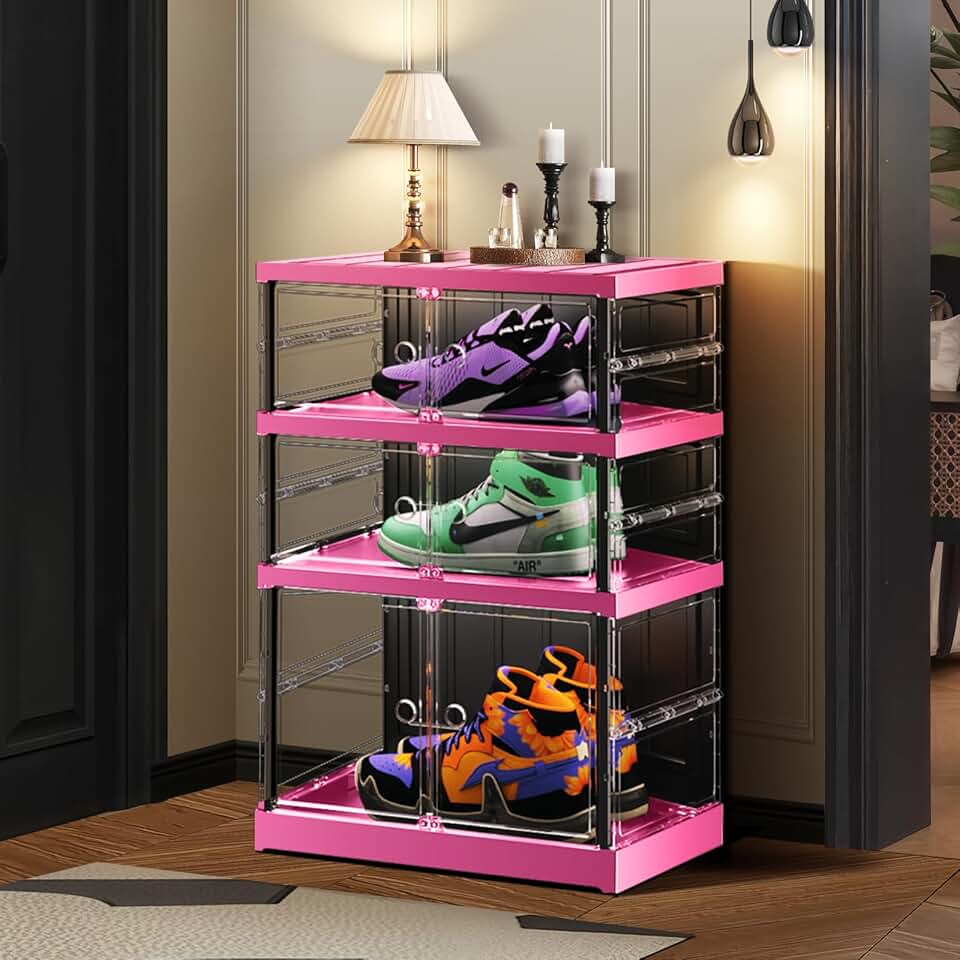 Foldable 3-Tier Shoe Rack with Lids