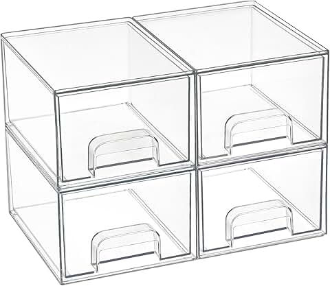 Set of 4 Clear Stackable Storage Drawers for Home Organization
