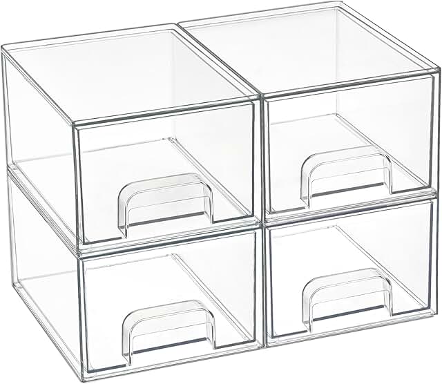 Set of 4 Clear Stackable Storage Drawers for Home Organization