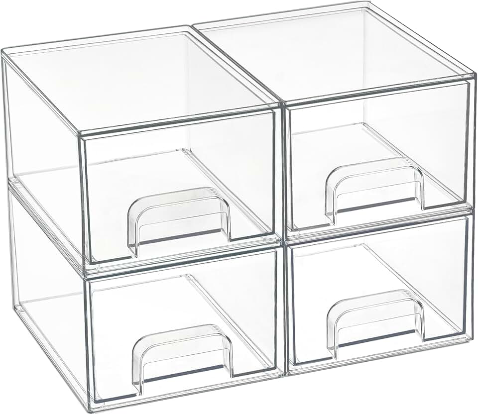 Set of 4 Clear Stackable Storage Drawers for Home Organization