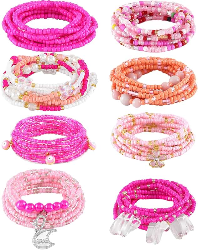 Colorful 50-inch African Waist Beads for Women, 8 Pcs