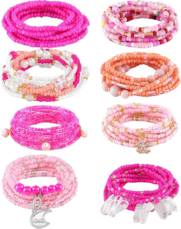 Colorful 50-inch African Waist Beads for Women, 8 Pcs