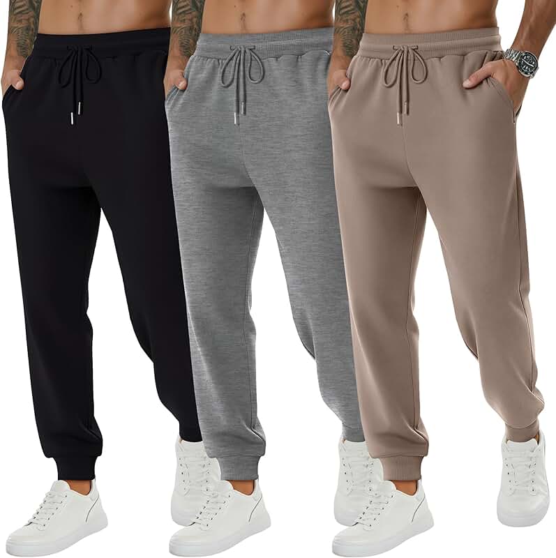 Three men's big and tall athletic joggers with pockets