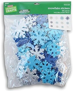 Large Blue, White, and Silver Snowflake Foam Stickers, 105 Pieces