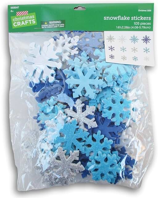 Large Blue, White, and Silver Snowflake Foam Stickers, 105 Pieces
