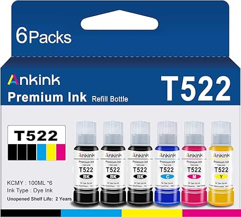 Black Ink Refill Bottles for EcoTank Printers, 6 Pack
