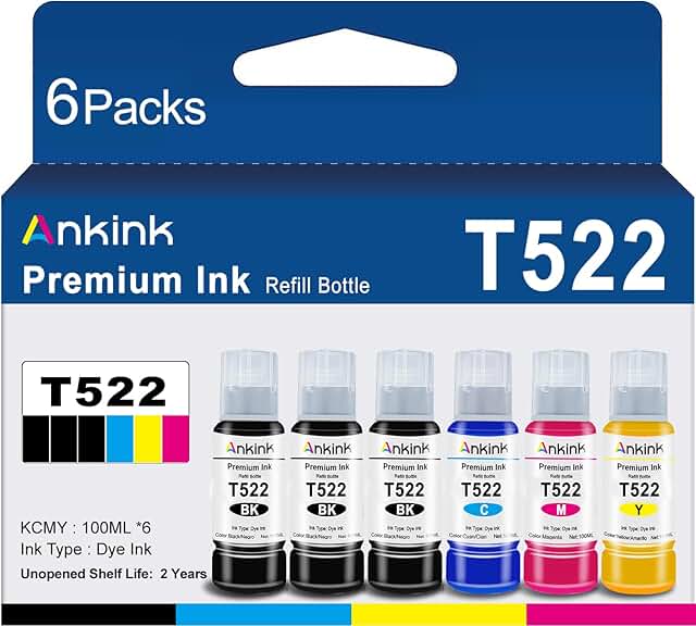Black Ink Refill Bottles for EcoTank Printers, 6 Pack