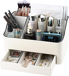 Ivory White PU Leather Makeup and Skincare Organizer