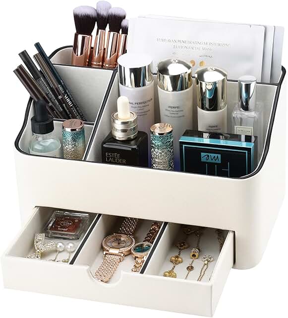 Ivory White PU Leather Makeup and Skincare Organizer