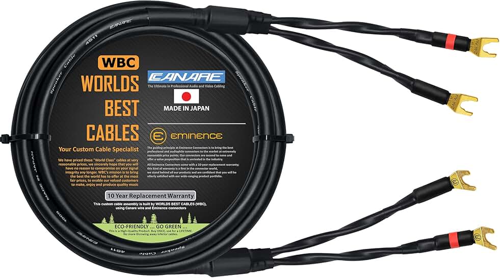 6-Foot Audiophile Speaker Cable with Gold Spade Connectors