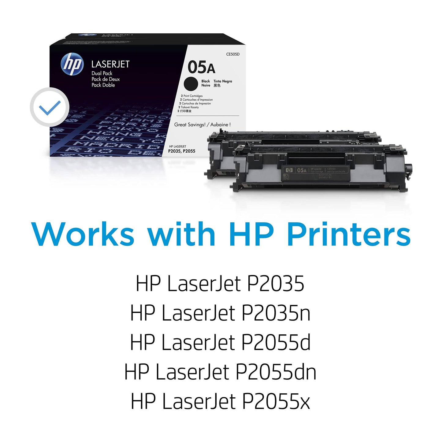 Original 05A Black Toner Cartridges (2-pack) | Works with LaserJet P2035, P2055 Series | CE505D