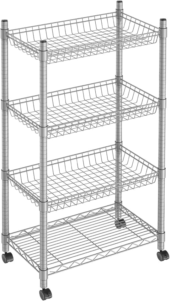 4-Tier Metal Wire Shelving with Adjustable Feet