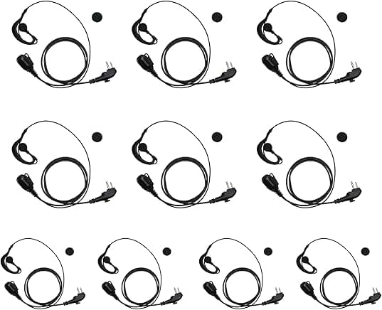 G Shape Earpiece Headset with PTT Mic for Walkie Talkie (10 Pack)