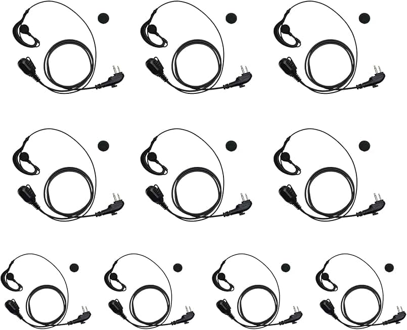 G Shape Earpiece Headset with PTT Mic for Walkie Talkie (10 Pack)