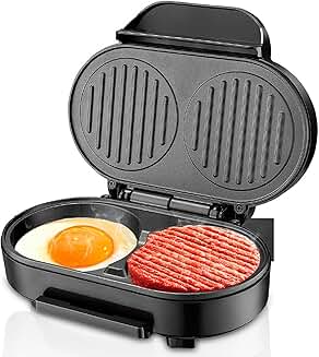 Electric breakfast and burger grill with touch handle
