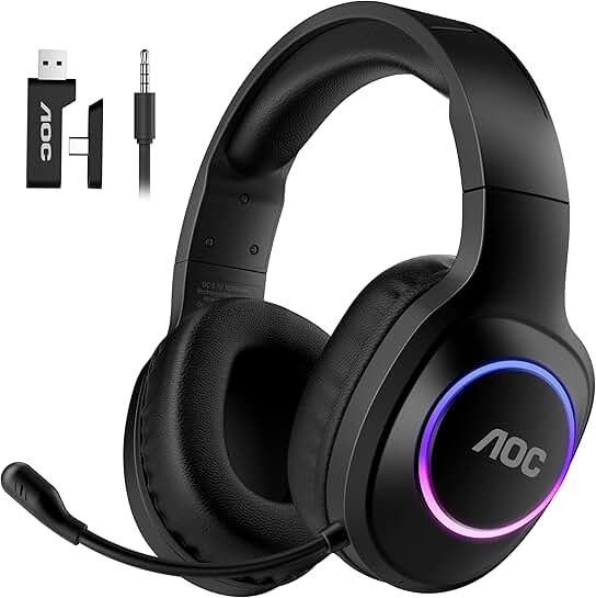Wireless Gaming Headset with Noise Canceling Mic and RGB