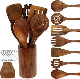 9-Piece Teak Wood Kitchen Utensil Set