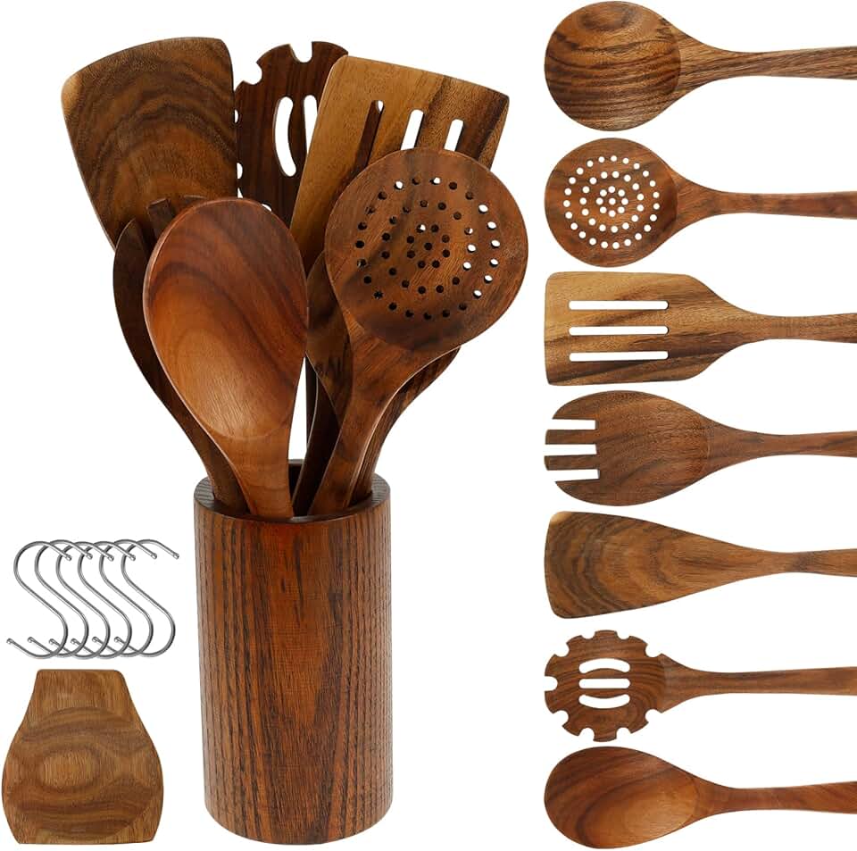 9-Piece Teak Wood Kitchen Utensil Set