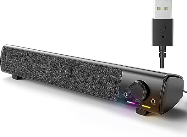 USB Powered Desktop Computer Sound Bar with Headphone Jack