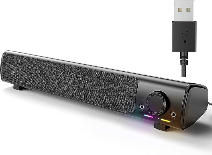 USB Powered Desktop Computer Sound Bar with Headphone Jack