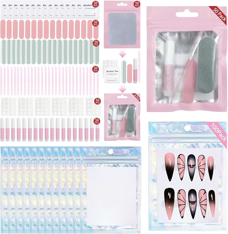 Press-On Nail Kit with 100 Nails and Storage Bag