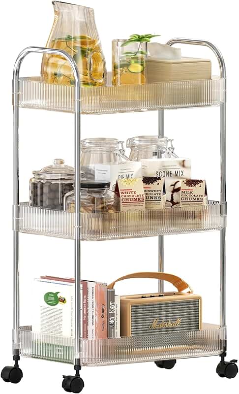 Three-tier rolling storage cart with wheels