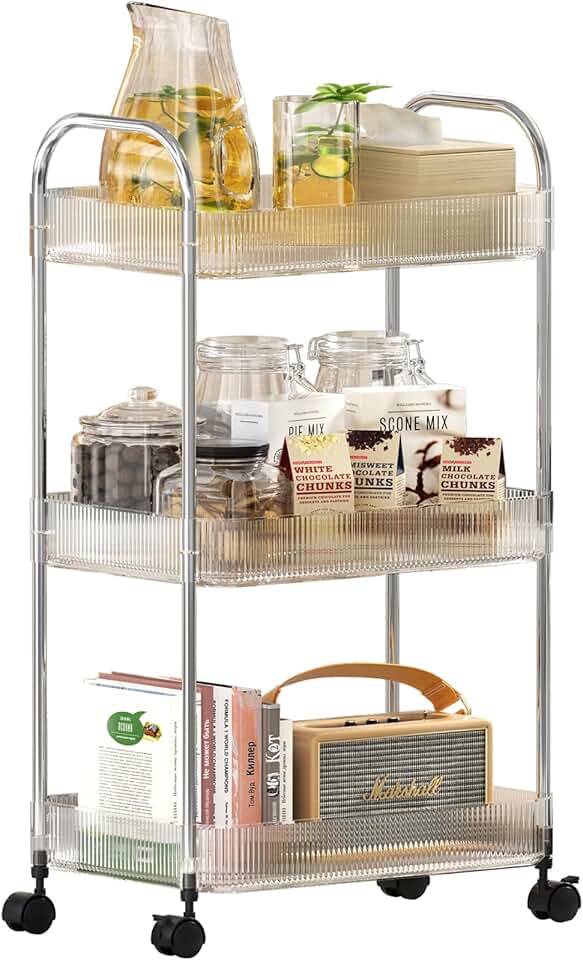 Three-tier rolling storage cart with wheels