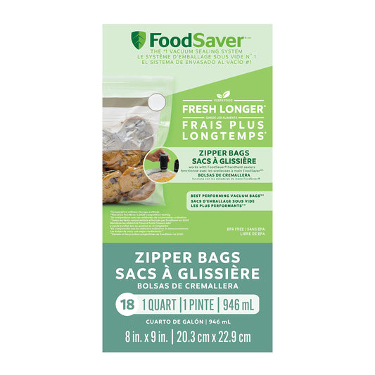 1-Quart BPA-Free Multilayer Construction Vacuum Zipper Bags, 18 Count
