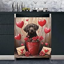 Black Dog Dishwasher Door Cover with Heart Balloon Design